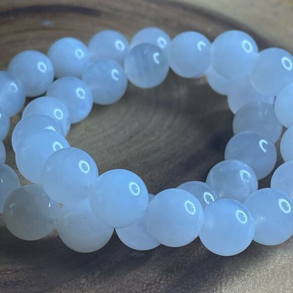 White Moonstone beaded bracelet 7” crystal healing beads 10mm blue flash - Picture 4 of 10